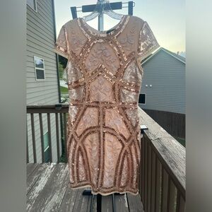 Lulus Sequin Dress Women's Medium Rose Gold Champagne Dress Short